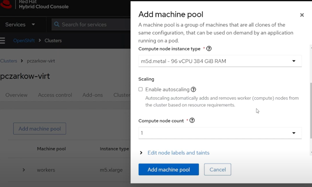 OCM - Add machine pool