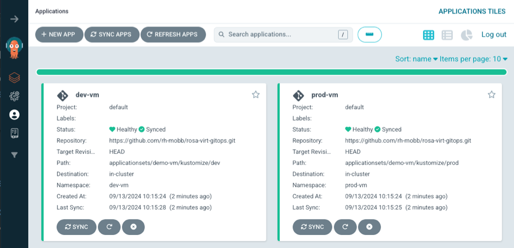 screenshot of ArgoCD Apps